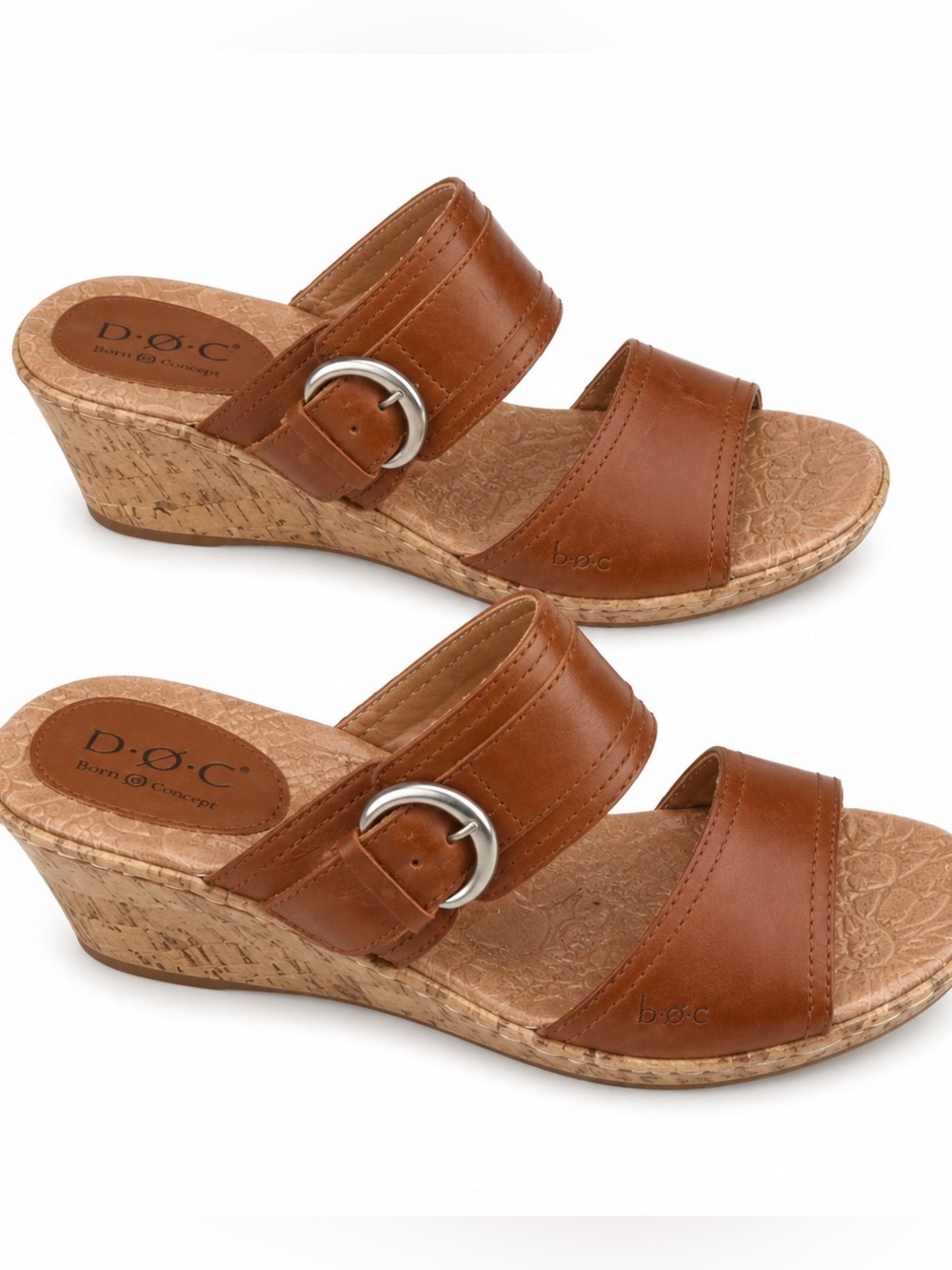B.o.c Brown Leather Cork Wedge Sandals Size 8